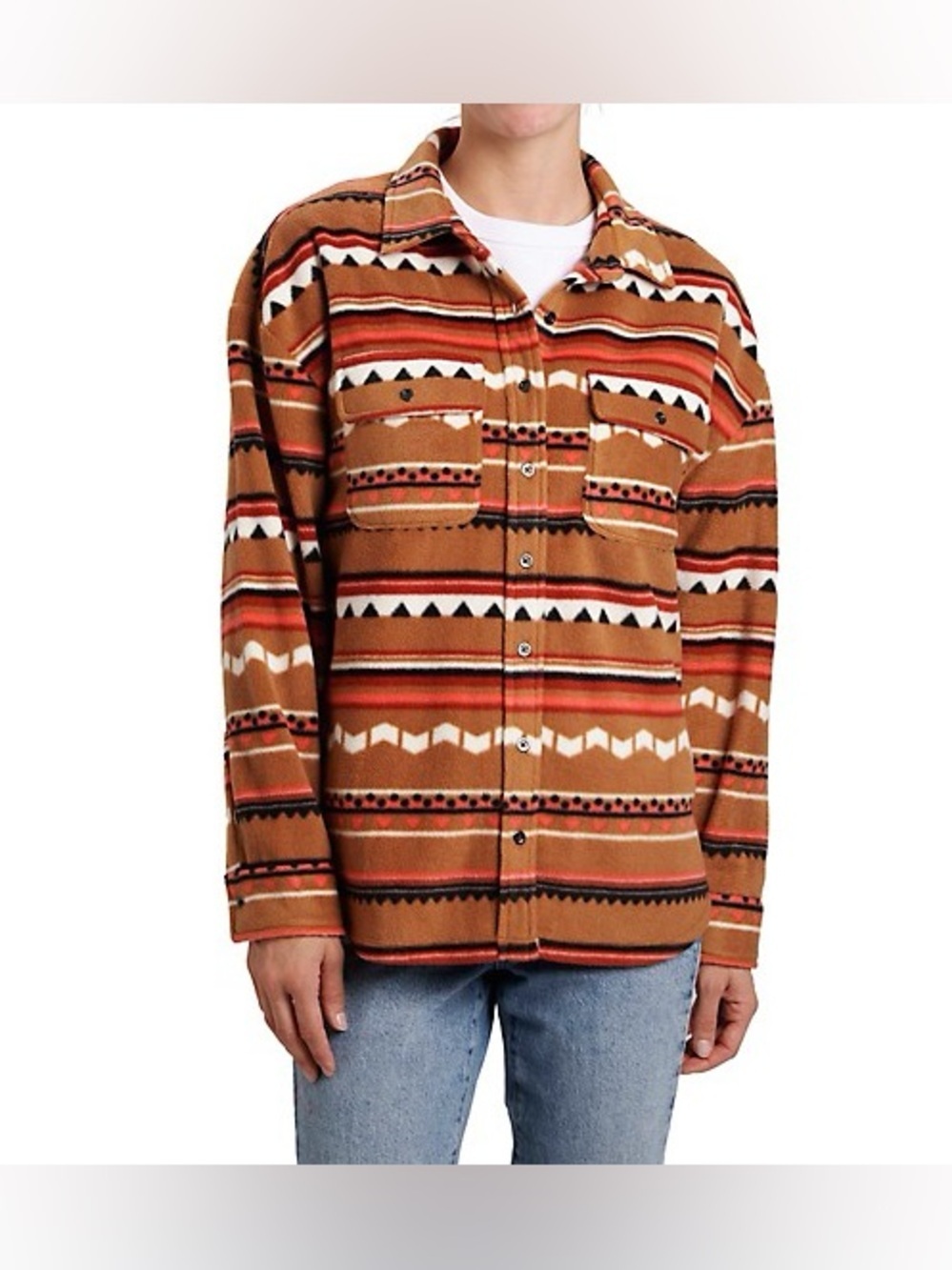 Vintage Threads Aztec Fleece Shacket Button Up Jacket Large Southwestern